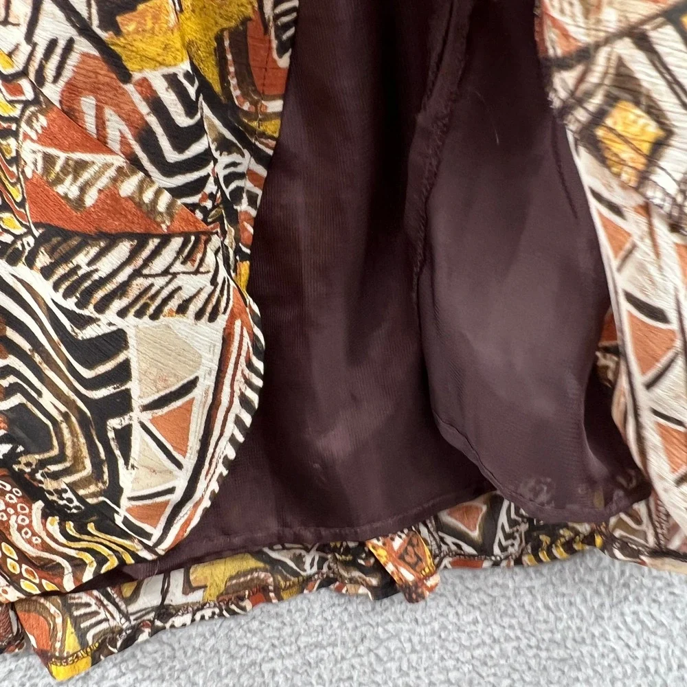 Womens Boho Midi Skirt L Petite Abstract Geometric Pull On Flowy Casual Stretch